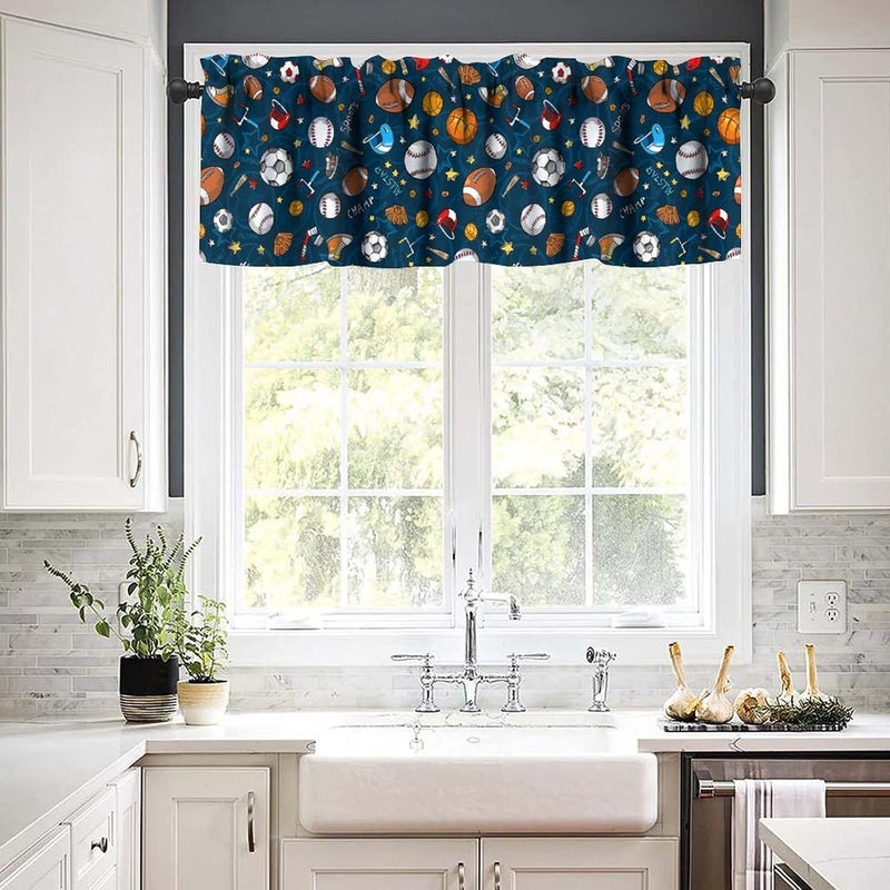 YSWOW Kids Basketball Valance Curtain for Boys Nursery Playroom Room Decor Baseball Football Ball Sports Themed Art Printed Window Drapes W54xL18in Fabric 1 Panel - Image 5
